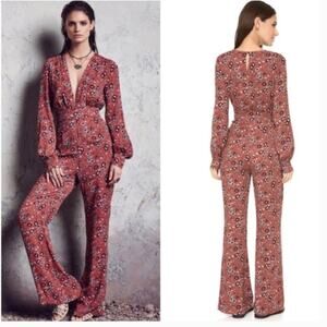 NEW Free People Some like it Hot Floral Plunge Neck Wide Leg Jumpsuit Size 6
